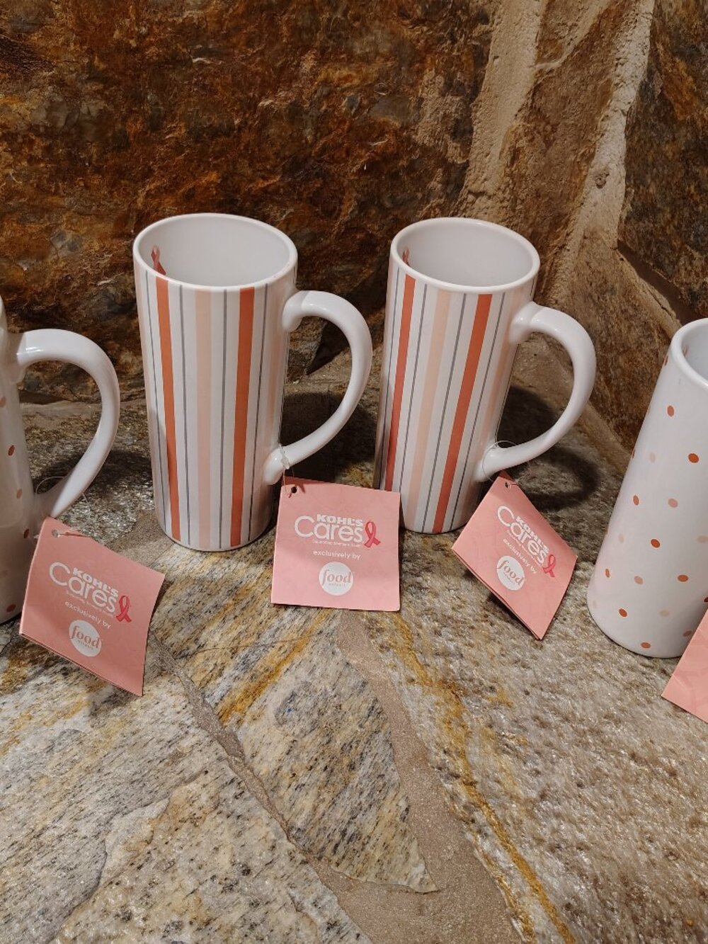 Food Network 8 oz Tall Mug Coffee Cup Kohl's Cares Breast Cancel Set of 4